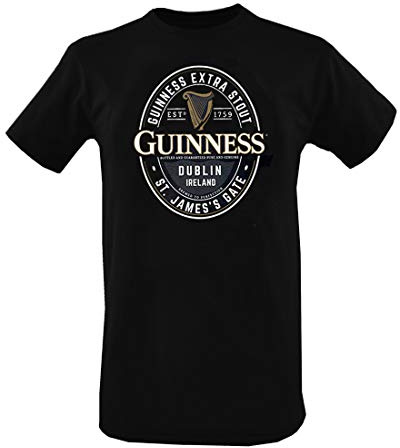 Guinness T-Shirt with Foreign Extra Bottle Label Print, Black, X-Large