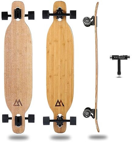 Magneto Drop-Thru Longboard - Smooth Bamboo Cruiser Deck - Dynamic Carving Longboard Trucks - Bamboo & Fiberglass Flex - 42 in x 9 in, Natural, Unisex Adult