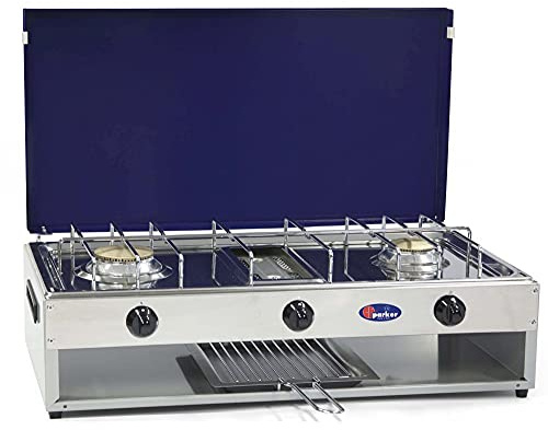 Fornello a gas Metano 2 fuochi con grill inox per uso esterno Cfparker mod 552GBm Colore Grigio Blu - Casa e Campeggio