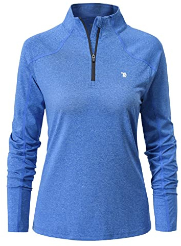 YSENTO Womens 1/4 Zip Running Tops Long Sleeve Sport Gym Top Training Casual Long Sleeve Golf Top(Dark Blue,XXL)
