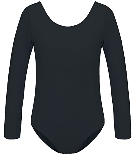 HIPPOSEUS Maillot de Ballet Danza para Niña Manga Larga Ballet Body Leotardos Danza Clásico Gimnasia Ritmica, AM0019-Negro,10-11 años
