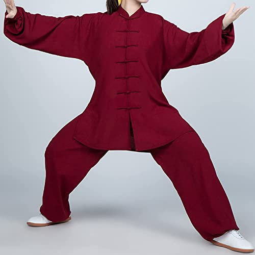 WoCOyo Tai Chi Vêtements Loisirs Respirant Coton et Lin Tenue De Tai Chi Kung Fu Et Qi Gong Couleur Unie Taekwondo Arts Martiaux Costume pour Homme Femme Costume Chinois,005,XL