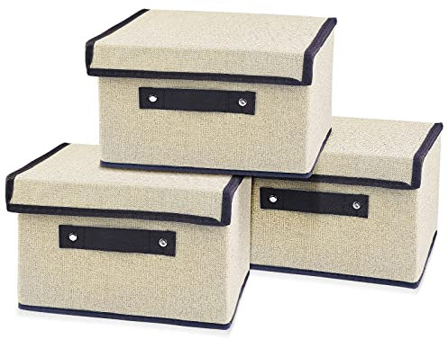 Uootach 3 Pezzi Scatole Portaoggetti, Scatola di immagazzinaggio 25cm*19cm*16cm, contenitore pieghevole con coperchio, cestino portaoggetti, per riporre vestiti, libri, giocattoli, calzini(Bianco)