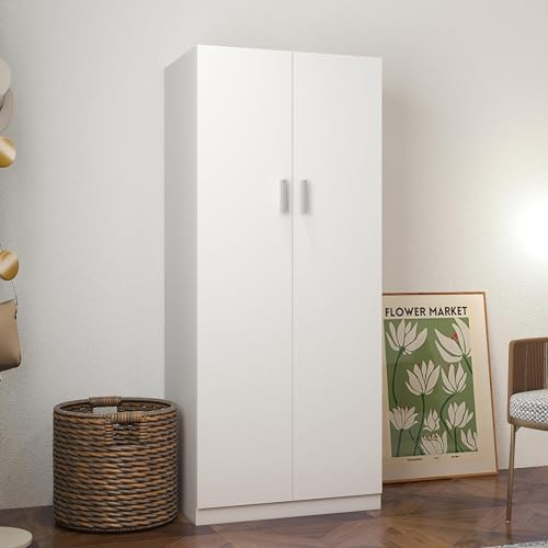 Panana 2 Doors Wardrobe for Bedroom with 1 Large Storage Shelf and Hanging Rod, 72 x 49 x 169 cm (White)