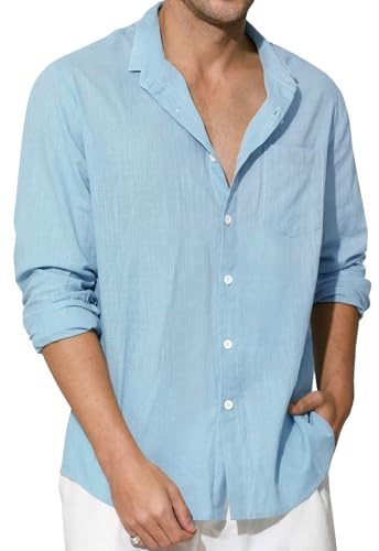 Enlision Camisas Lino Hombre Manga Larga Verano de Algodon Casual Camisa Henley Shirts Cuello Mao Color Sólido Elegantes Playa Boda Vacaciones S-4XL
