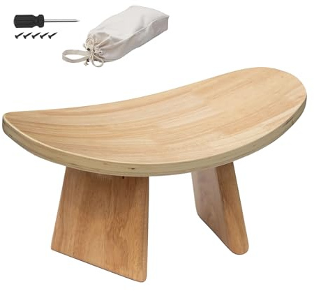 ROLUXENTIA Ergonomic Wooden Meditation Bench for Seiza & Yoga Practice - Natural Portable Kneeling Seat for Travel & Prayer