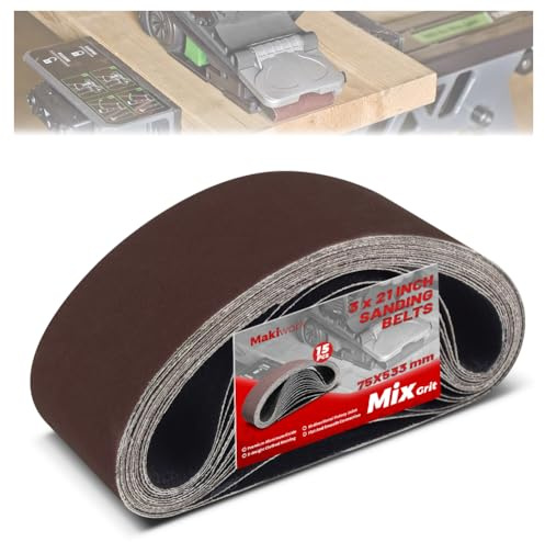 3 x 21 Inch 75 x 533 mm Sanding Belts Set - 15-Pack with 80/120/150/240/400 Grits, Aluminum Oxide Abrasive Belts for Woodworking