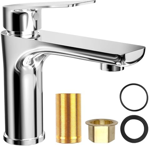 WinGluge Mitigeur Lavabo Chromé pour Salle de Bain - Robinet Monocommande Argent - Installation Et Nettoyage Facile