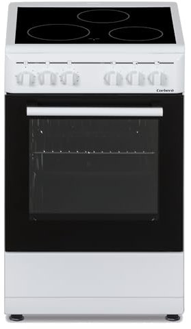 Cuisine Capacité 48L, Four électrique à 4 fonctions, Vitrocéramique 3 feux, porte four double verre, plateau et grille chromée, couleur blanche, arrêt automatique sécurité FFD, A