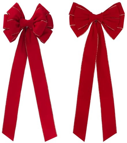 GEBETTER 2pcs Fiocchi Rossi Grandi Albero di Natale, Fiocco Gigante Decorativo Natalizio per Ghirlanda Porta Decorazione Ornamenti