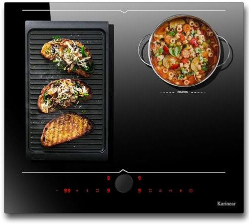 Karinear Plaque Induction 4 Feux avec Double Flexizone, Commande par Bouton Magnétique/Commande Tactile, Table Induction 4 Foyers Encastrable avec Minuterie, Sécurité Enfant, Boost, 220V-240V, 7200W