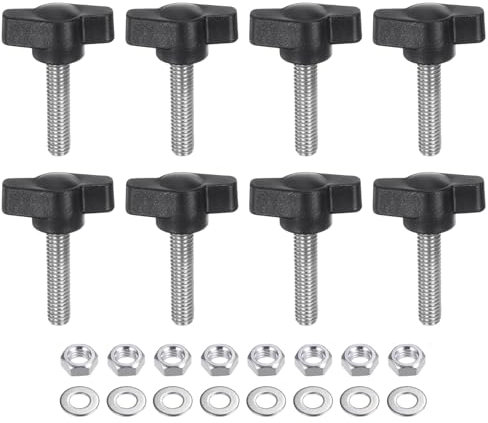 sourcing map 8pcs Tee Wing Knobs M6 x 25mm Metric 304 Stainless Steel Threaded Stud 27mm Z/T Head Plastic Handles Thumb Screws Hand Clamping Knob Grip Thumbscrew with Nuts Washers, Black