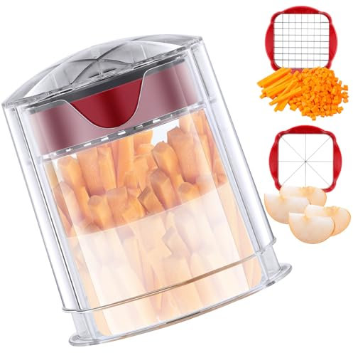 MIUUIPI Professioneller Kartoffelschneider mit 2 Edelstahl Klinge, Pommesschneider, Pommes Schneider für Kartoffeln Karotten, Schnellschnitt, Leicht zu Reinigen, Obstschneider für Gemüse und Obst