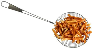 Chabrias Ltd 6.3/16cm Stainless Steel Strainer Skimmer Ladle with Ergonomic Handle Wire Skimmer Spoon with Spider Mesh Filter for Kitchen Frying Food, Pasta, Spaghetti, Noodle – Heavy Duty