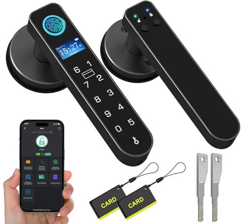 Anweller Smart Door Lock with Display Screen, Biometric Fingerprint Door Lock with Code Keypad APP Keyless Entry Smart Lock Door Handle for Bedroom Home Hotel Office Apartment