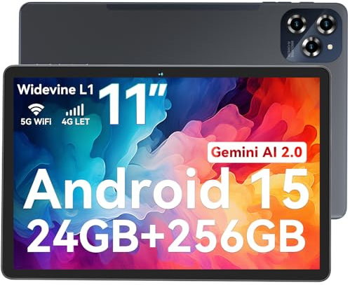 TABWEE W90 Gaming Tablet 11 Zoll Android 15, 24GB RAM 256GB ROM (2TB erweiterbar), 4G Dual SIM, 8000mAh Akku, 18W Schnellladung, Octa-Core, Widevine L1, TÜV-Zertifiziert