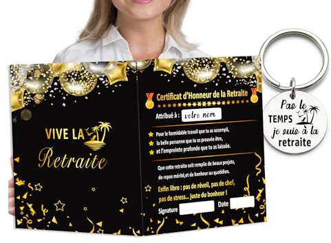 Cadeau Retraite Original – Carte Géante Pliable 42x28cm + Porte-clés Gravé Pas le temps, je suis à la retraite. – Idée Drôle pour Homme Femme Départ à la Retraite