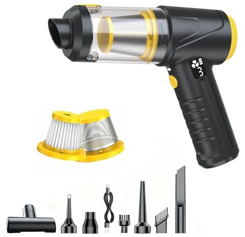 HKC 4 in 1 Soffiatore Aspiratore 110000RPM, Aria Compressa Elettrico 18000Pa, Air Duster Spolverino Motore Brushless, Aspirabriciole Senza Fili per Auto Casa Ufficio Peli Domestici schwarz