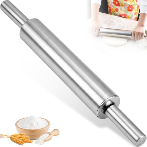 43 cm Mattarello Acciaio Inox con Impugnatura Ergonomica, Utensili da Forno Antiaderente Professionale Lavabile in Lavastoviglie per Stendere e Impastare Pasta Fresca, Pizza, Biscotti, Ravioli, Torte