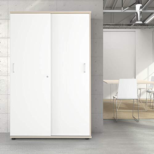 WeberBÜRO Armadio per Archiviazione Profi Con Serratura 5OH in Acero Bianco - Ufficio Ad Ante Scorrevoli