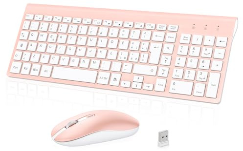 Tastiera e Mouse Wireless, Layout Italiano QWERTY, cimetech Ultra-Sottile ‎Ergonomico Full-Size 2.4Ghz con Ricevitore Nano per PC/Laptop/Win7/Win8/Win10（Rosa）