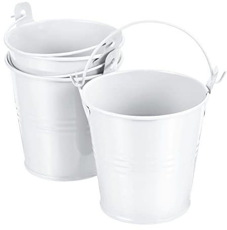 PATIKIL 3 Height Mini Metal Bucket, 3 Pack Colorful Metal Succulents Pot Party Decorative Pails with Handles for Small Succulents, White