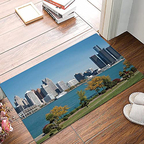 Badematte 50x80cm, Rutschfeste Badteppich, Detroit Decor, Industrial City Center Küstenlinie Fluss Landschaftspanorama So,Mikrofaser Badvorleger mit, Wasserabsorbierende Weiche teppiche für Badezimmer