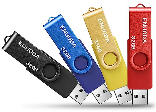 ENUODA USB Stick 32GB 4 Stück USB Speicherstick Rotate Metall Mehrfarbig High Speed USB 2.0 Flash Drive Pack für PC Laptop Computer (Gelb Rot Blau Schwarz)