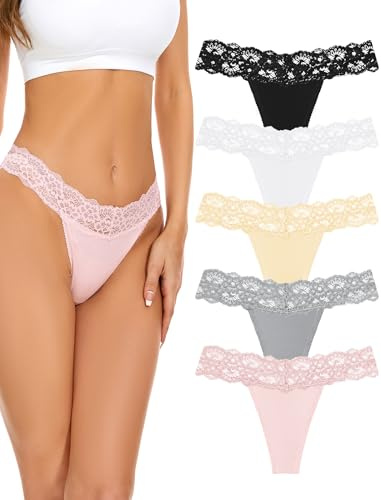 Voenxe Stringtrosor Dam, String Trosor UnderkläDer Flerpack,Seamless Thong | 5 Pack Spets Women Underwear Brazilian Stringtrosa,SöMlöSa Tanga Damtrosor,Invisible Trosa,Osynliga Sport Trosor Multipack