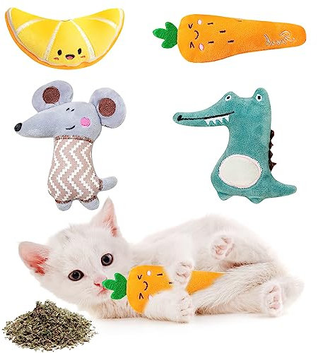 TNSLAND Katzenminzen Spielzeug, 4 Pcs Katzenspielzeug mit Katzenminze, Katzenspielzeug Selbstbeschäftigung Catnip Toy Cat Toys, Katzenminze Kissen Plüsch Spielzeug für Katzen
