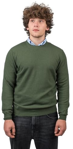 Dalle Piane Cashmere – rund hals av blandad kashmir, tillverkad i Italien – herr, kaki, M