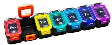 EZY DOSE Weekly (7-Day) Daily Pill Planner, Medicine Case, Vitamin Organizer Container, Waterproof Locking Compartments to Secure Prescription Medication and Prevent Accidental Spilling, Rainbow