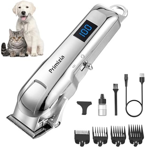 Primizia Maquina de Cortar Pelo para Perros Profesional Inalámbrico,Recargable,Peluquería de Canina,Cortapelos para Perros para Pelo Largo y Grueso,Gris