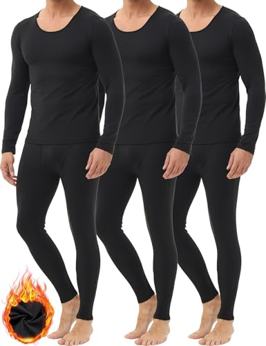 Winvote 3 Pack Thermal Underwear for Men Long Johns Fleece Lined Soft and Warm Set Base Layer for Cold Weather Black-Black-Black M