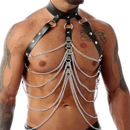 BDSMLOVE Men's Chest Harness Adjustable Belt Body Chain Faux Leather Harness, Gay Underwear Lingerie for Adult Men