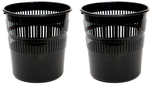 Acan Tradineur - Pack de 2 Papeleras de plástico con Rejilla - Cubo para Basura - Ligera y Resistente - Fabricada en España - Ø 27,5 x 28 cm - Color Negro