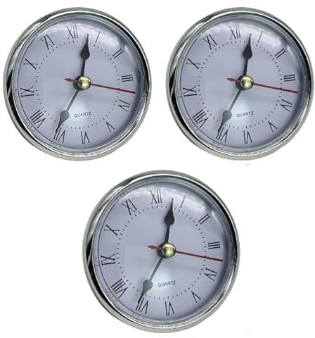 Galepromot 3 Pieces White Face Silver Tone Bezel 2.8Inch/70mm Clock Insert Round Movement Roman Numeral Fit 63mm Diameter Hole Clock Movements Clock Hardware
