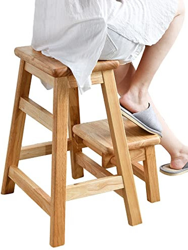 Multi Function Wooden Step Stool Chair with Safety Non Slip Design for Home Kitchen Library Folding Ladder Stool for Climb Step Small Footstool