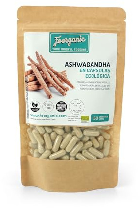 FOORGANIC Ashwagandha Ecológica en Cápsulas Foorganic Bote 150 Unidades | Suplemento Natural | Reduce Estrés y Mejora Energía | Vegano | Producido en España