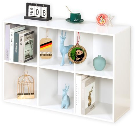 Floordirekt Bücherregal weiß, Holzregal mit 6 Fächern, Würfelregal für Wohnzimmer und Schlafzimmer (Vermont)