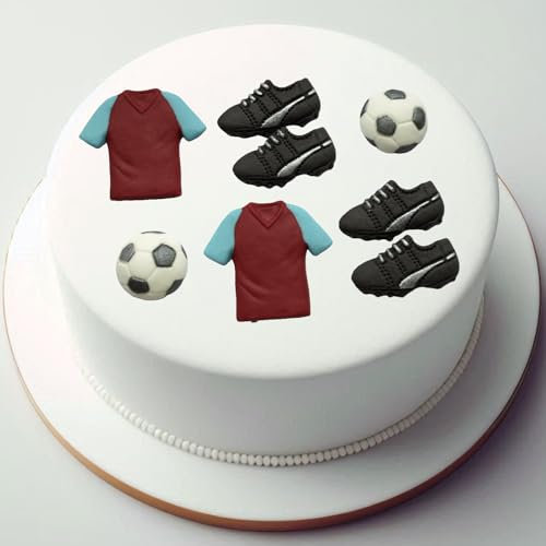 8x Football Birthday Cake Toppers | Edible Fondant Decorations | Blue & Claret Jersey Fan Kit