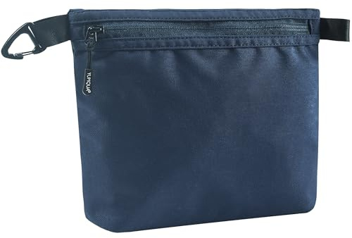 YUMQUA Pochette à fermeture éclair résistante à l'eau avec mousqueton - Petite pochette de rangement multifonction en nylon pour cosmétiques numériques, noir foncé, Medium, Petite pochette avec