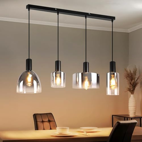 CBJKTX Pendelleuchte Esstisch Hängelampe 4 Flammig - Hängeleuchte Vintage Glas Esszimmerlampe Hängend E27 Retro Pendellampe Höhenverstellbar für küche Wohnzimmer Esszimmer (ohne Leuchtmittel)