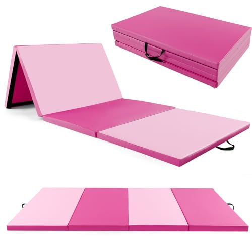 HOMFME Tapis de Gymnastique Pliable à 4 Panneaux 300 x 117 CM, Tapis de Gym en PU avec Fermeture à Boucle et Crochets, Poignée Portable, Idéal pour les Arts Martiaux, Yoga (Jaune+Vert)