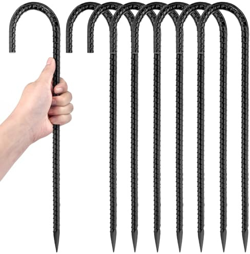 16 Inch Ground Stakes Heavy Duty,8 Pack Metal Fence Stakes for Ground for Wire Fencing,Heavy Duty Long Tent Stakes for Trampolines Camping Canopies and Swing Set