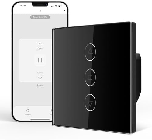 Tallifun Smart Rolladenschalter Wlan Jalousieschalter Rolladensteuerung mit Touchpanel, Funktioniert mit Alexa/Google Assistant/Siri, Benötigt Nullleiter 8 * 8cm