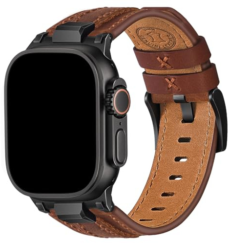 Wristitani Lederarmband Kompatibel mit Apple Watch Armband 49mm 46mm 45mm 44mm 42mm für Männer, Echtes Leder Langlebige Metall Connector Ersatzband für iWatch Ultra 2 3 Series 11 10 9 8 7 SE3 6 5 4 3
