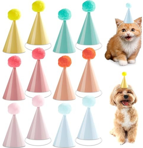 48Pcs Mini Pastel Birthday Party Hats for Stuffed Animals 3Inch Adjustable Cone Caps with DIY Pom Poms Colorful Mini Party Hats Pets Dolls Kids Small Pastel Birthday Decorations Kit for Holidays