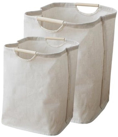 2 Pezzi Cestino del bucato pieghevole Robusto bidone lavanderia per Enorme cesto portabiancheria resistente Cesto di stoccaggio cesto della biancheria Lino di cotone Beige