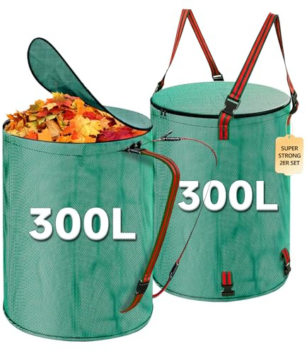 Sac Dechets Verts Resistant,Sac de Jardin Vegetaux avec Couvercle et Poignées,Lot de 2 Sacs à Déchets de Jardin pour Transport de déchets verts,Ramasse Feuilles (300L×2)